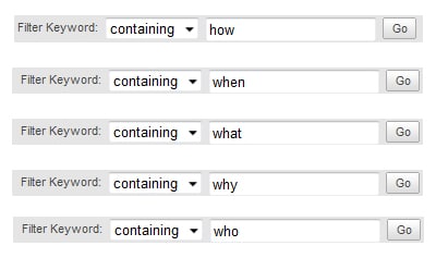 question type searches analytics search terms